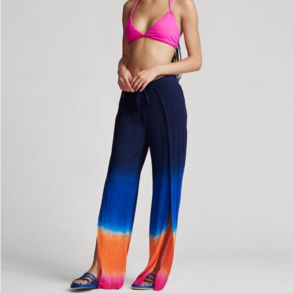 Ralph Lauren Ombre Wide-Leg Swim Coverup Pants in Navy, Blue, Orange & Pink